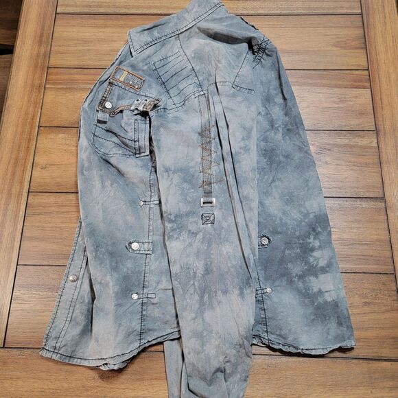 Focus U.S.A. Jeans Inc. Full Metal Snap LS Dark Grey Shirt - Size Large - Picture 9 of 11